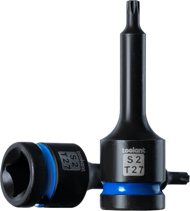 toolant Torx T27 Impact Bit Socket Set 2pcs,1/2" S2 Steel Air Drive Star Sockets, Long High Impact Bits,Professional Mechanic & Automotive Repair Socket Set - Image 1